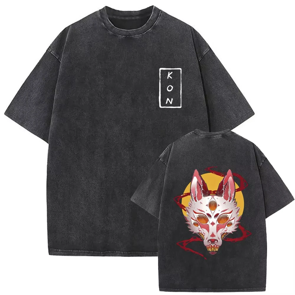2026 Anime Chainsaw Man Vintage Washed T-shirt Hayakawa Aki Summon Kon Fox Devil Graphic T Shirt Men Women Casual Fashion Tshirt