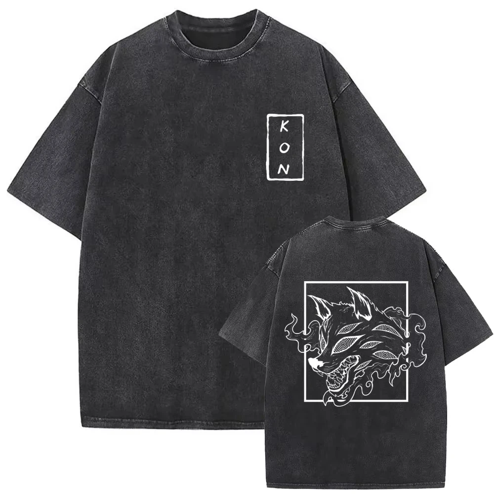 2026 Anime Chainsaw Man Vintage Washed T-shirt Hayakawa Aki Summon Kon Fox Devil Graphic T Shirt Men Women Casual Fashion Tshirt