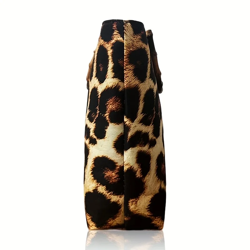 Vintage Leopard Print Women's Handbag, High-Quality Imitation Bamboo Handle Design, Portable Large-Capacity Women's Shoulder Bag
