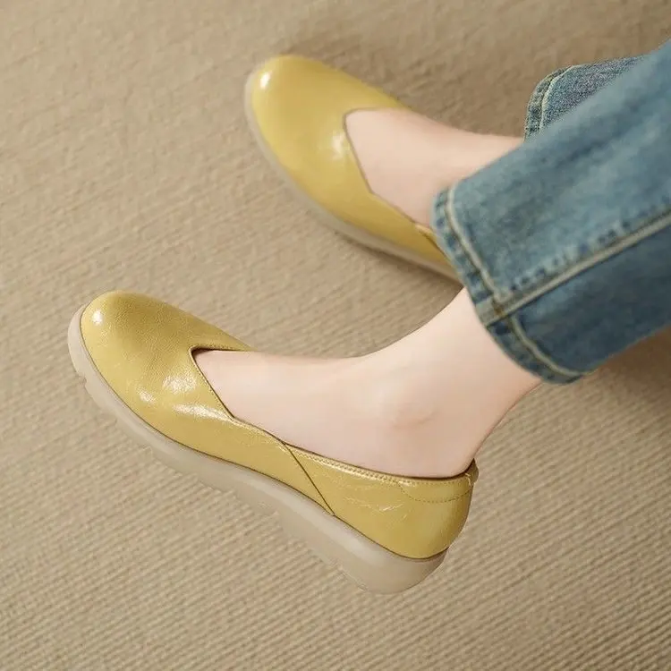 French-style Shallow-mouthed Women's Single Shoes, Round-toed Thick-soled Shoes, Comfortable Grandma Shoes Flats