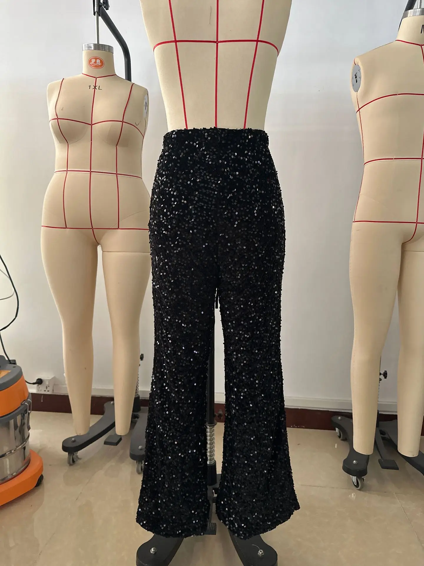 Euro-American style sequined fashion drawstring slimming new pants elastic straight-leg trousers women's clothing
