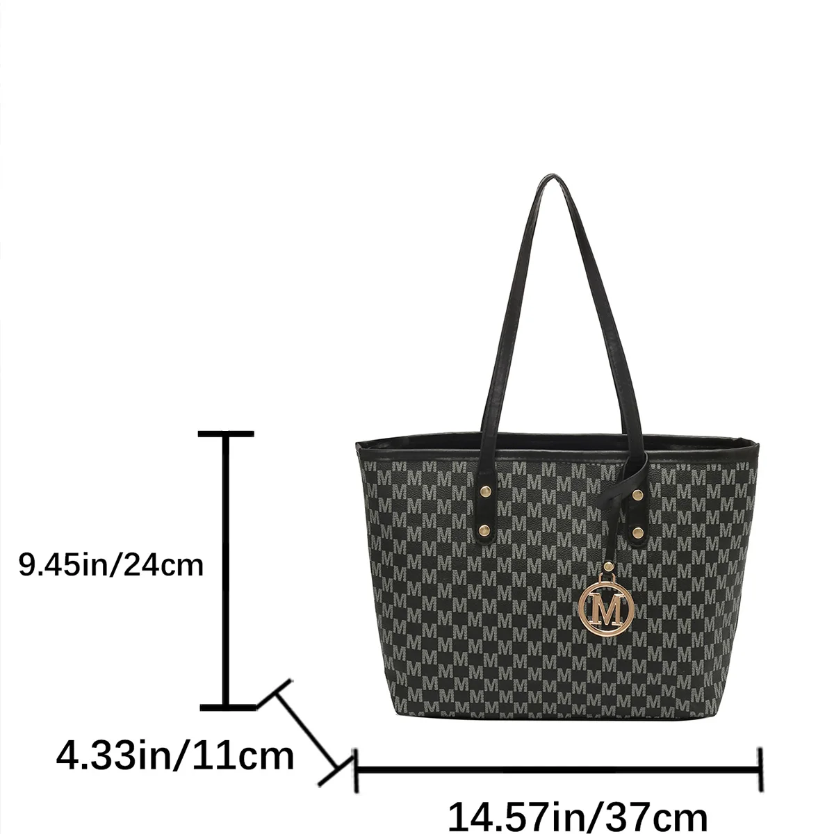 Fashion M Letter Print Tote Bag PU Letter Pendant Large Capacity Shoulder Bag Water Resistant handbag for Commuting shopping