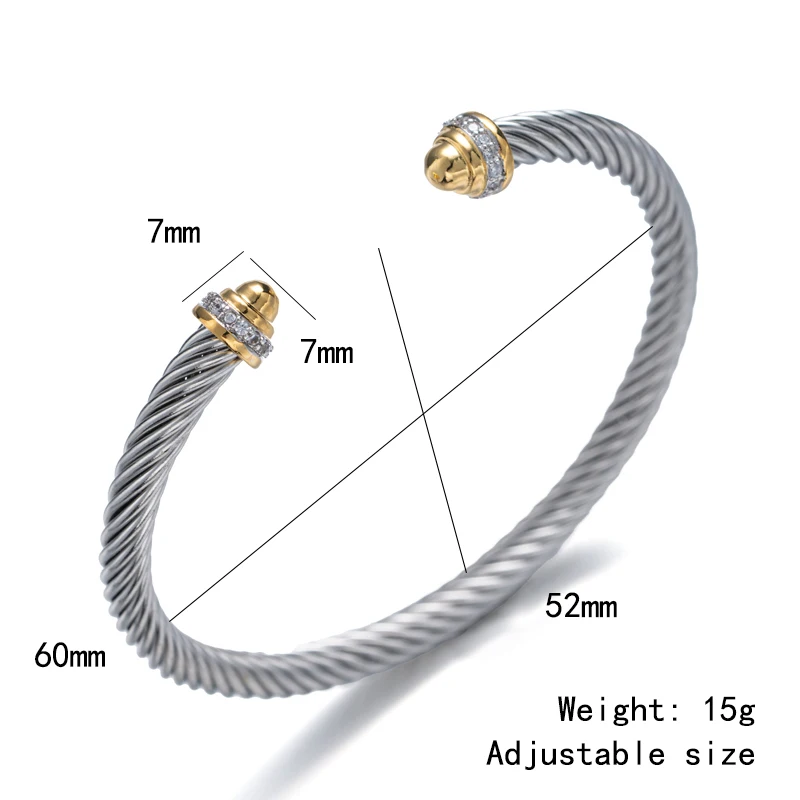 Unique X Design Wire Rope Bracelet Stainless Steel Bangle for Women Gold Plated Jewelry Gift Cubic Zirconia Cuff Bracelet