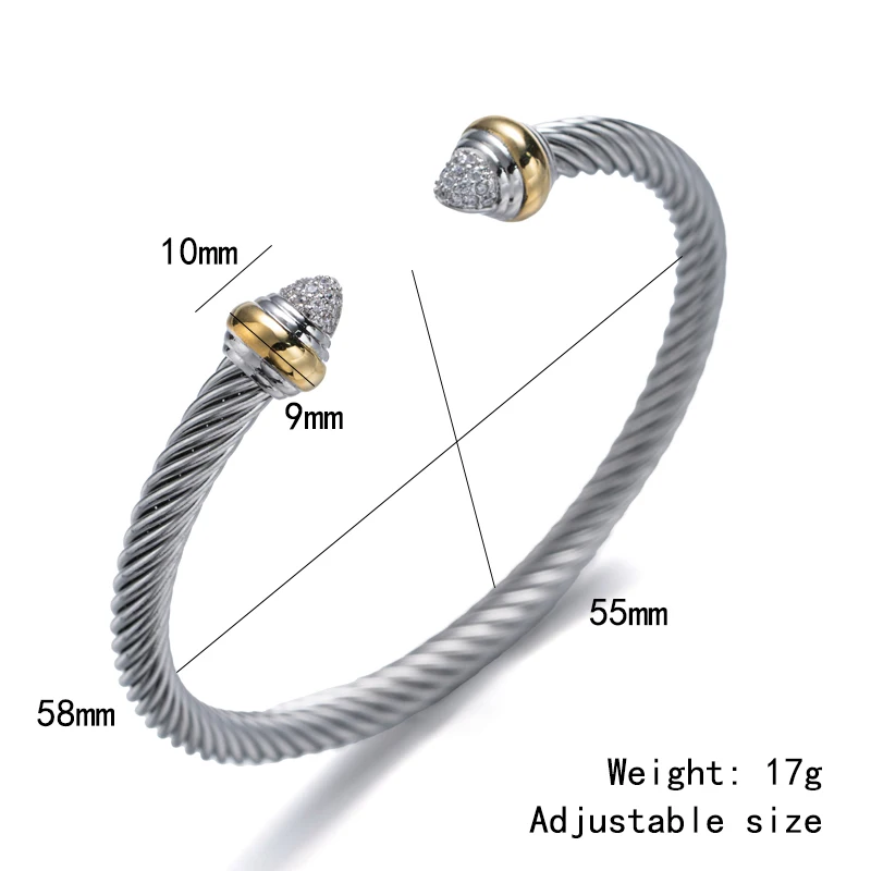 Unique X Design Wire Rope Bracelet Stainless Steel Bangle for Women Gold Plated Jewelry Gift Cubic Zirconia Cuff Bracelet