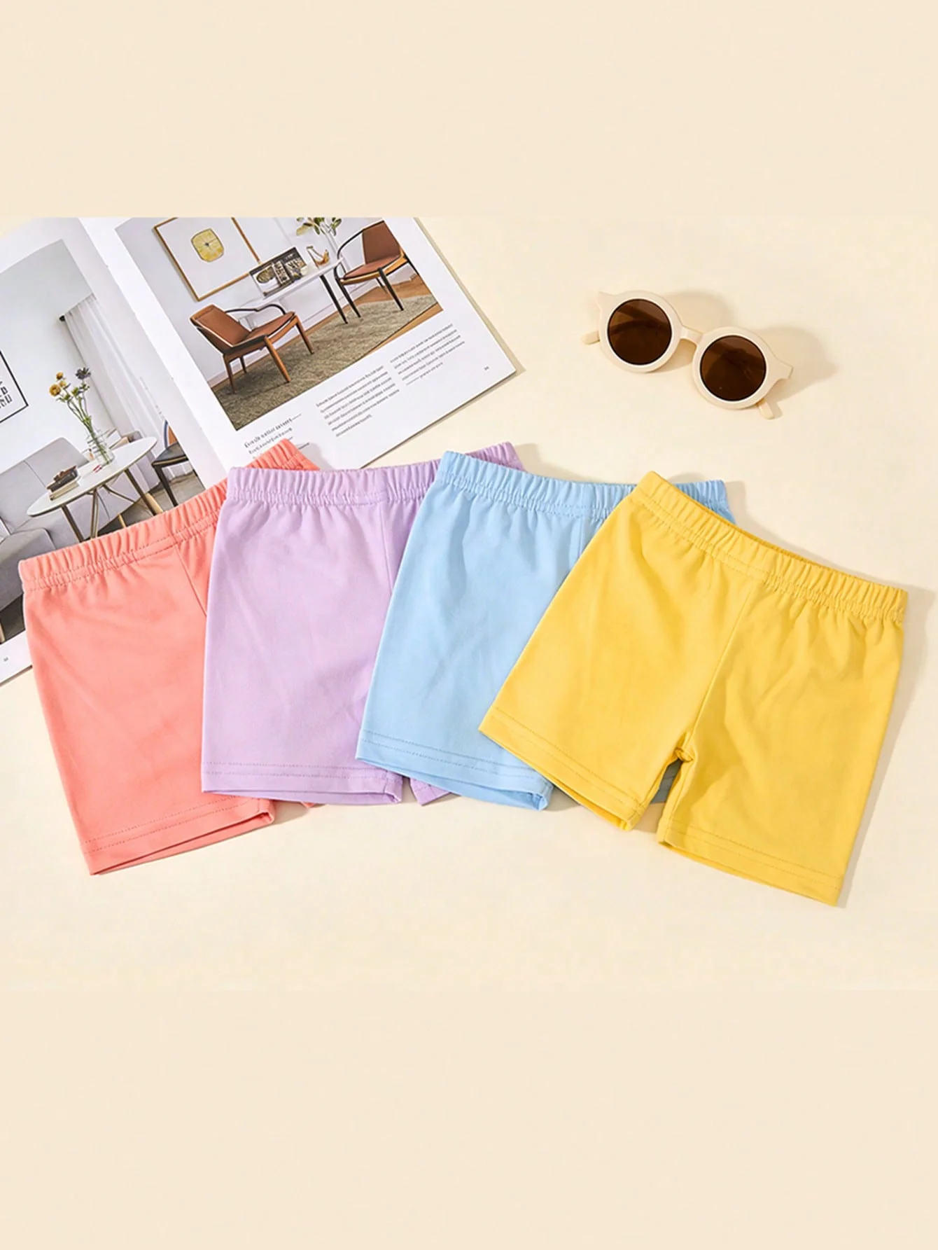 4Pcs Children's Summer Candy Colors Shorts Pants, Fashionable Comfortable Casual Shorts Suitable for Girls Aged 2-12Y Daily Wear