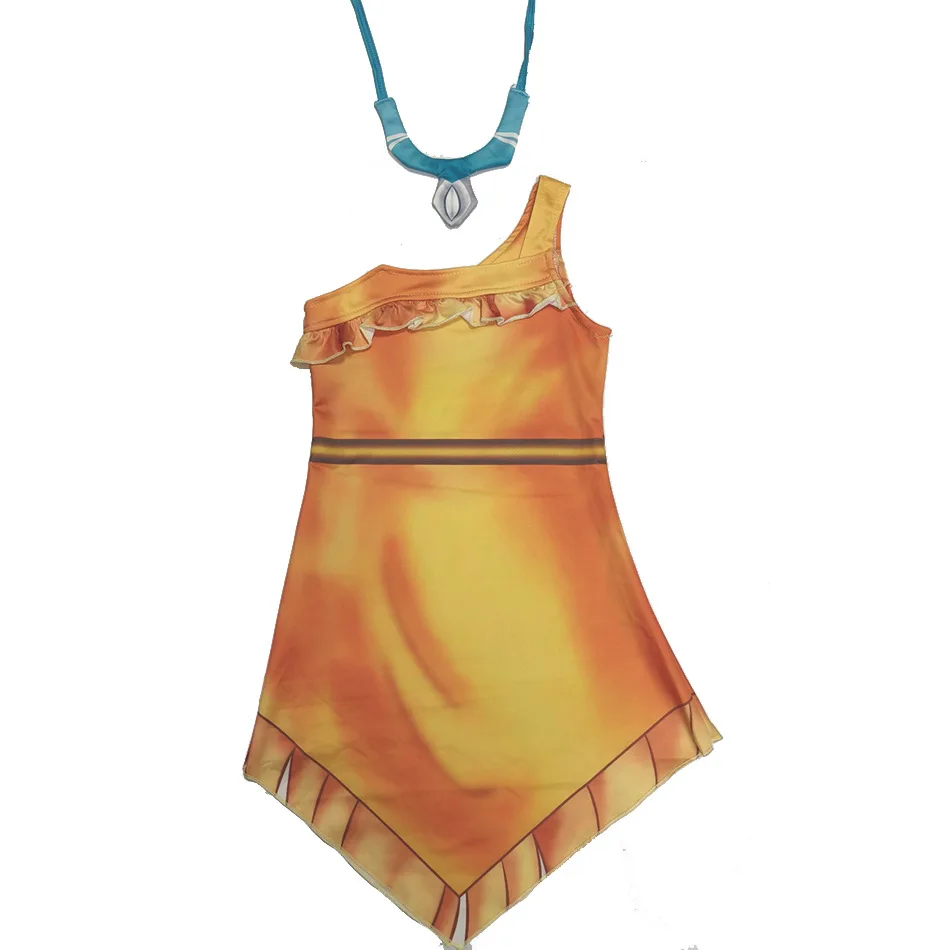 Kids Pocahontas Princess Costume Girls Native American Fancy Dress with Necklace Halloween Carnival Party Cosplay Outfit
