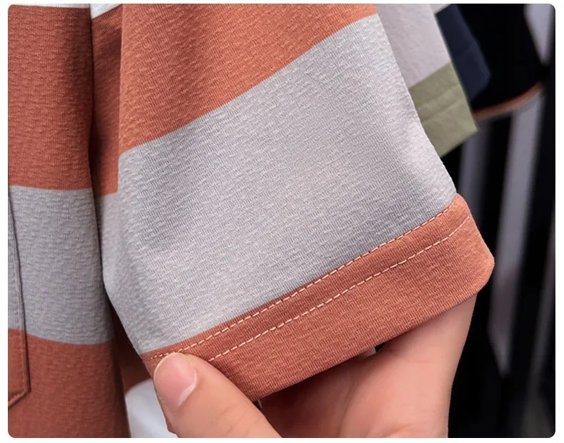High quality pocket men's short sleeve polo shirt fashion striped color blocked luxury summer new item casual breathable T-shirt