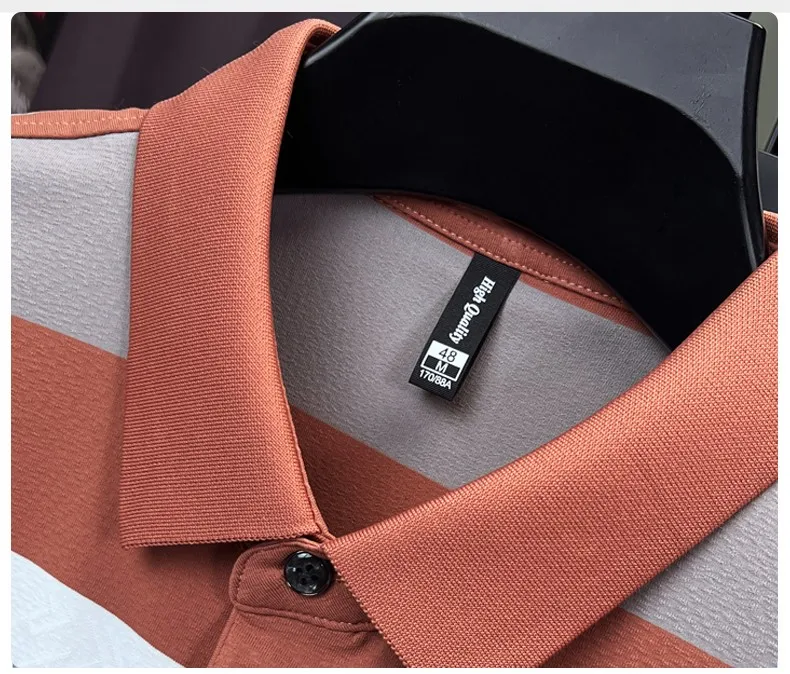 High quality pocket men's short sleeve polo shirt fashion striped color blocked luxury summer new item casual breathable T-shirt