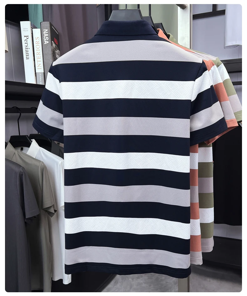 High quality pocket men's short sleeve polo shirt fashion striped color blocked luxury summer new item casual breathable T-shirt