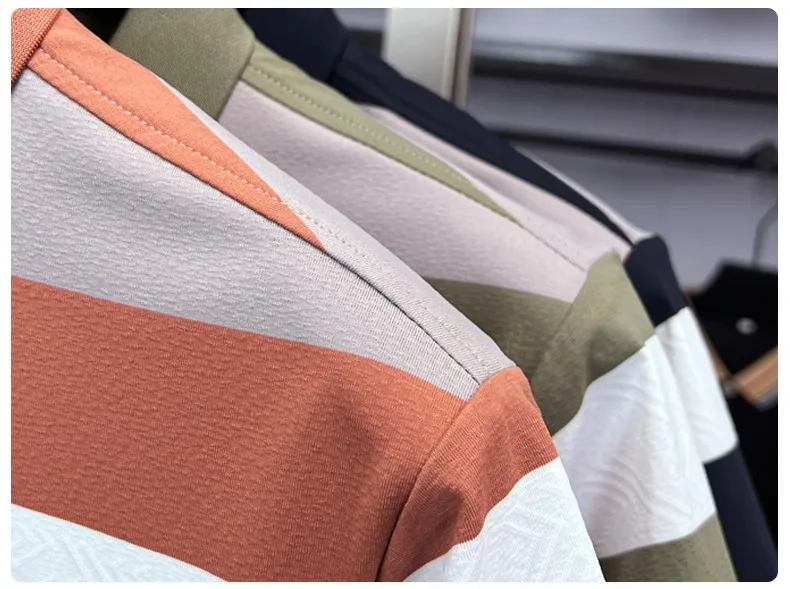 High quality pocket men's short sleeve polo shirt fashion striped color blocked luxury summer new item casual breathable T-shirt