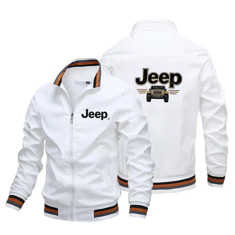 Men's Fashion Jeep Style Bomber Jacket Casual Striped Trim Zipper Up Windbreaker Streetwear Hip Hop Loose Fit Coat for Male