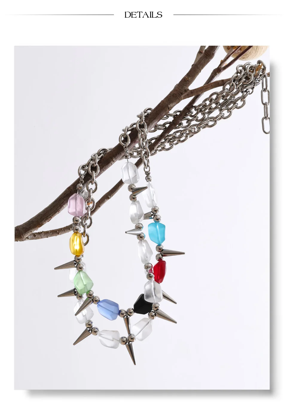 Yhpup 2026 Arrivals Stainless Steel Colorful Acrylic Rivet Drop Necklace Hip-Hop Nightclub Party Wear Unisex Jewelry