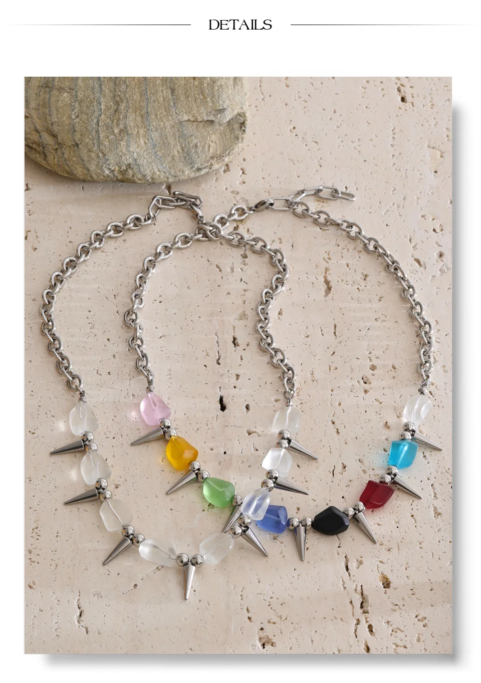 Yhpup 2026 Arrivals Stainless Steel Colorful Acrylic Rivet Drop Necklace Hip-Hop Nightclub Party Wear Unisex Jewelry