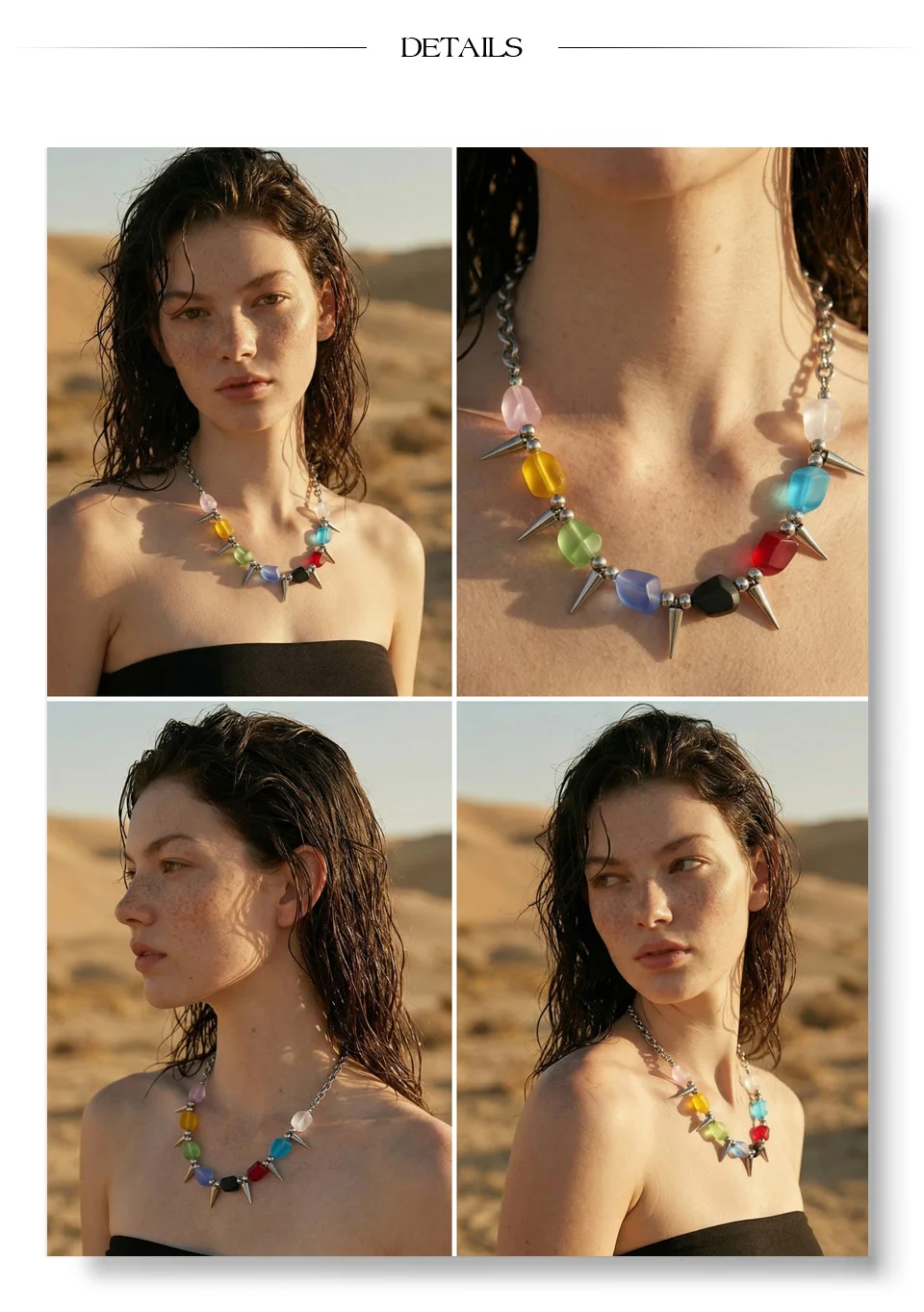 Yhpup 2026 Arrivals Stainless Steel Colorful Acrylic Rivet Drop Necklace Hip-Hop Nightclub Party Wear Unisex Jewelry