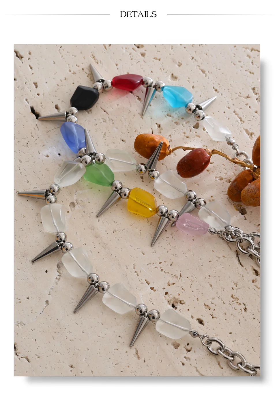 Yhpup 2026 Arrivals Stainless Steel Colorful Acrylic Rivet Drop Necklace Hip-Hop Nightclub Party Wear Unisex Jewelry