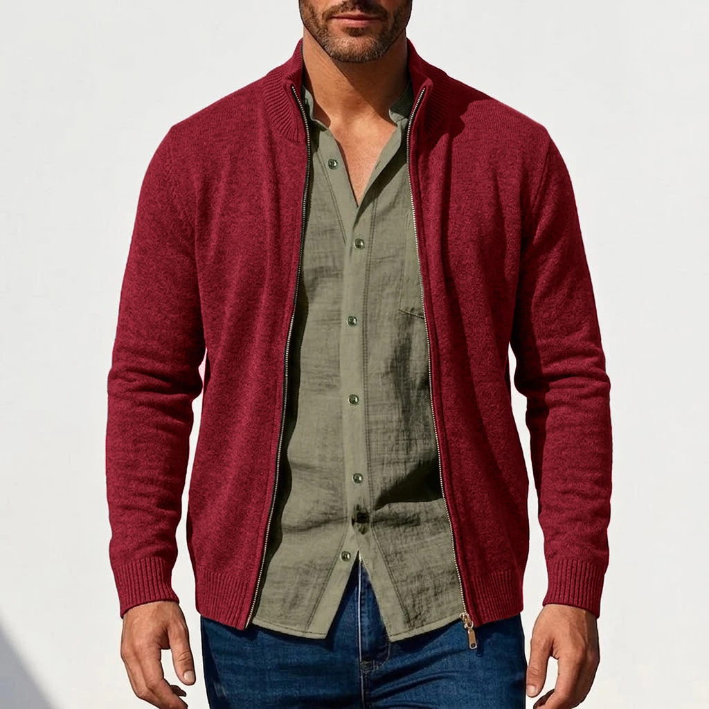 New Men's Casual Knitted Zipper Cardigan Jackets Spring Work Jumper Zip Sweater Long Sleeve Knitwear Autumn Gym Man Streetwear