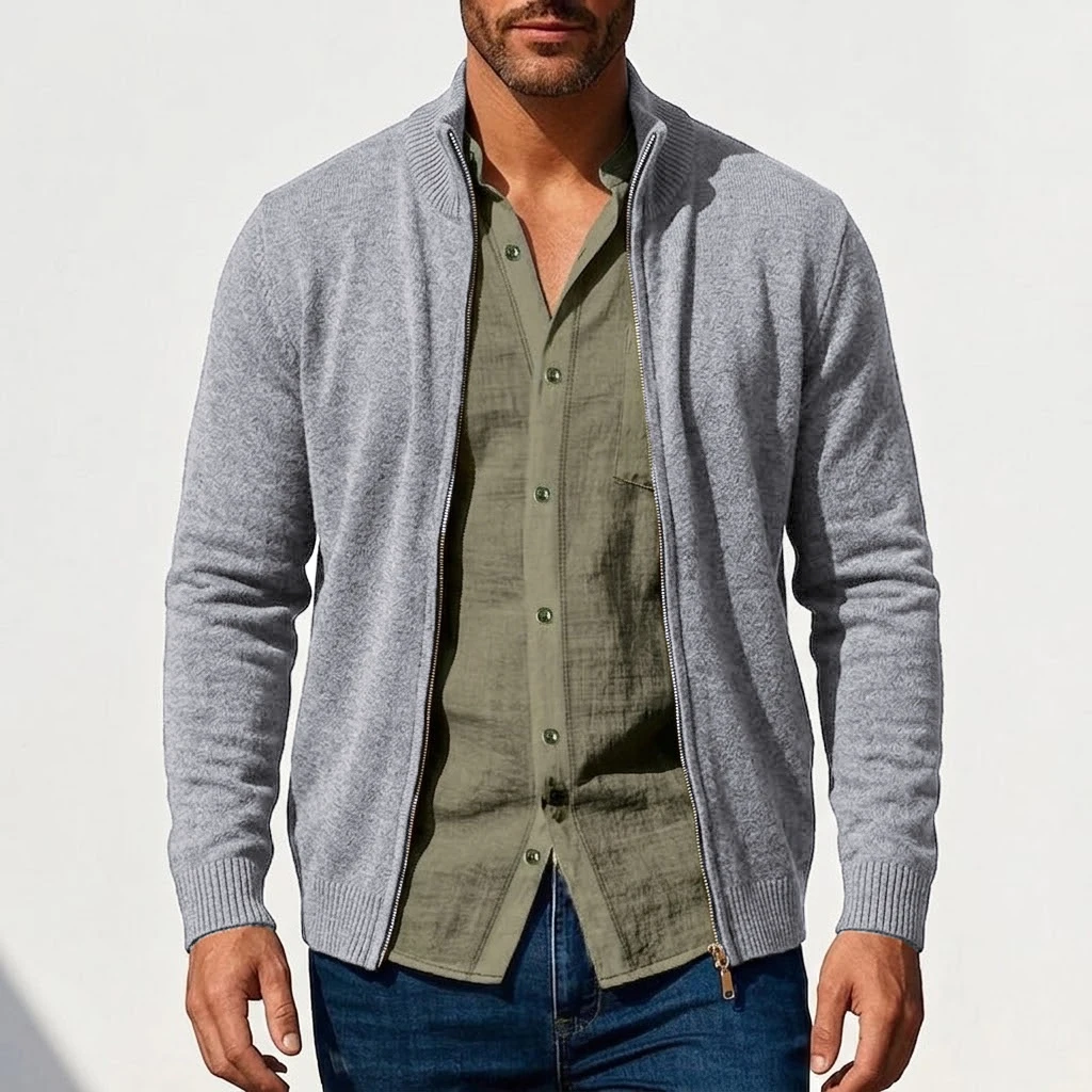 New Men's Casual Knitted Zipper Cardigan Jackets Spring Work Jumper Zip Sweater Long Sleeve Knitwear Autumn Gym Man Streetwear