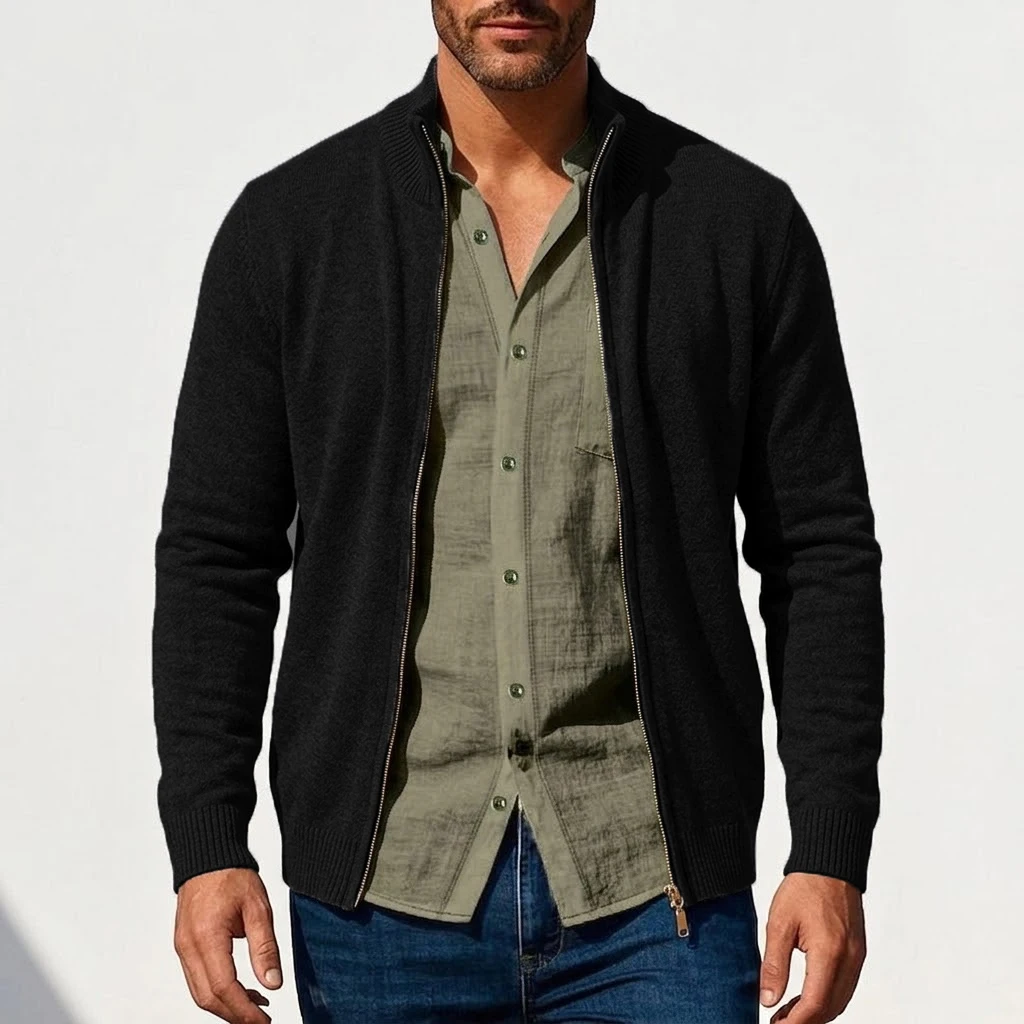 New Men's Casual Knitted Zipper Cardigan Jackets Spring Work Jumper Zip Sweater Long Sleeve Knitwear Autumn Gym Man Streetwear