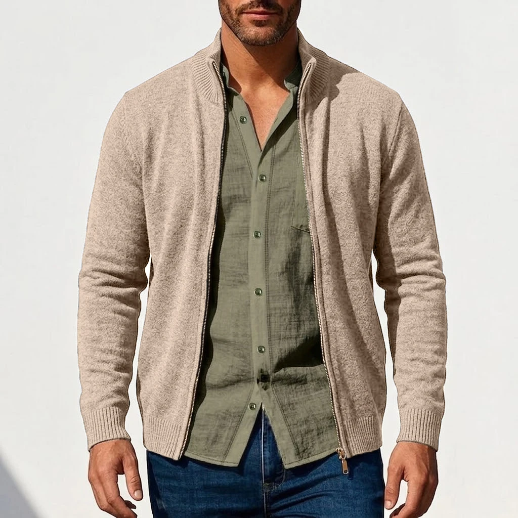 New Men's Casual Knitted Zipper Cardigan Jackets Spring Work Jumper Zip Sweater Long Sleeve Knitwear Autumn Gym Man Streetwear