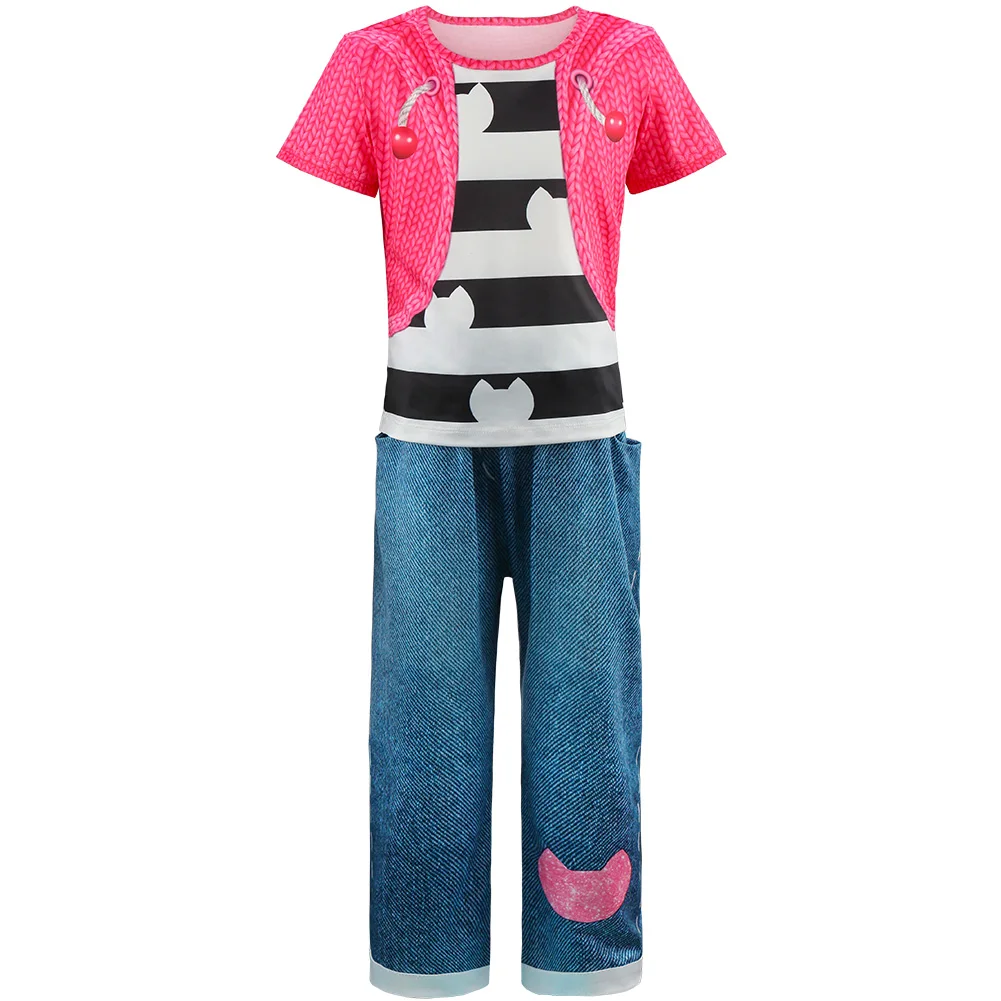 Kids Cartoon Costume Halloween Girls Cosplay Cats Printed Tops With Pants For Children Birthday Party Carnival Fancy Dress Up