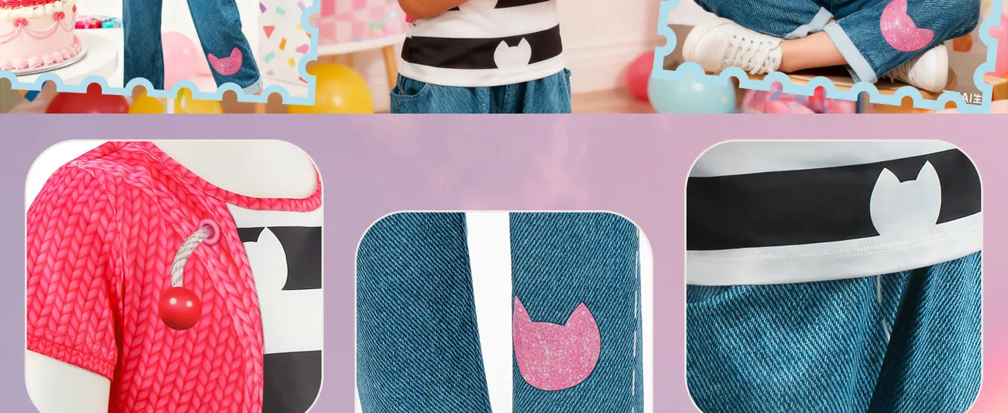 Kids Cartoon Costume Halloween Girls Cosplay Cats Printed Tops With Pants For Children Birthday Party Carnival Fancy Dress Up