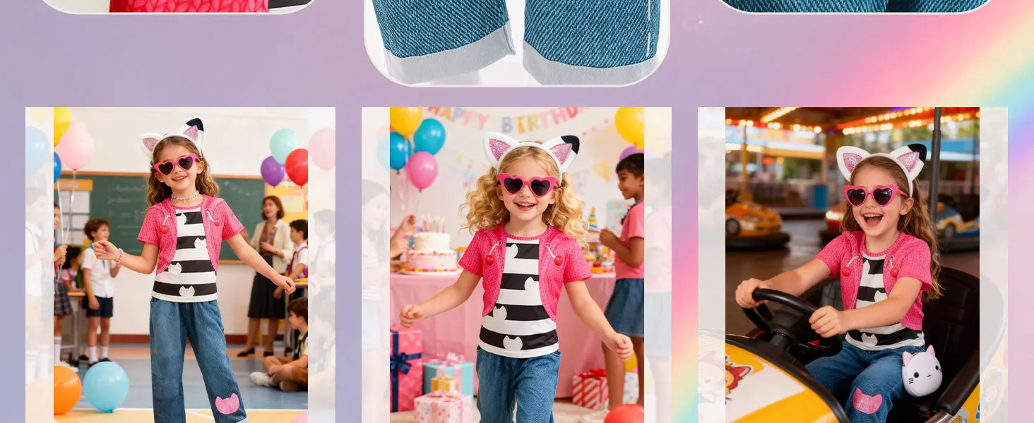 Kids Cartoon Costume Halloween Girls Cosplay Cats Printed Tops With Pants For Children Birthday Party Carnival Fancy Dress Up