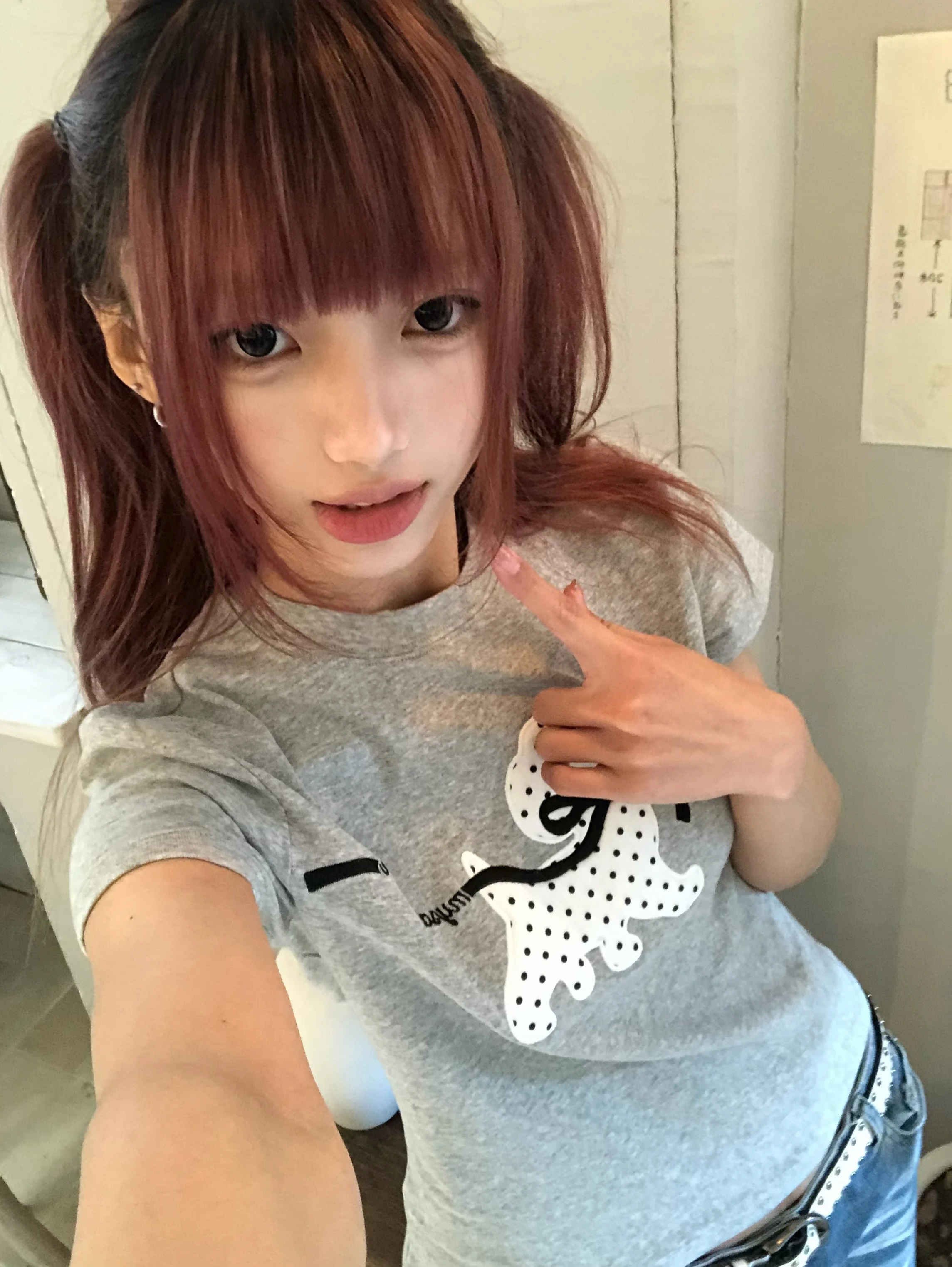 Karrram Japanese Y2k Polka Dot Puppy Print T-shirt 2000s Style Short Sleeve Grey T Shirt Vintage Harajuku Cutecore Tops American