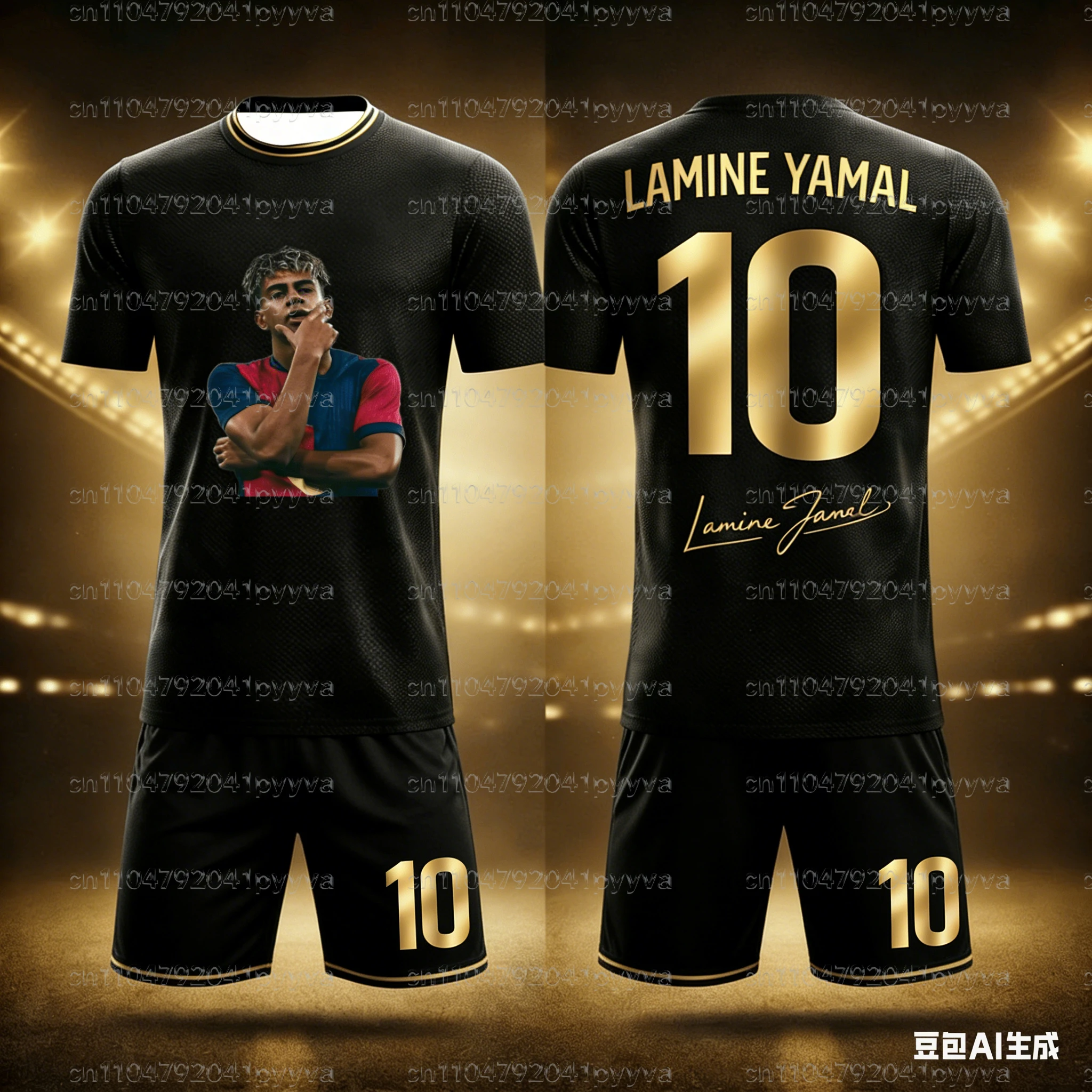 Summer # Yamal No.10 # Men's and Women's Signature Football Sports T-shirt Shorts Set Loose Speed Drying Training Clothes Kids