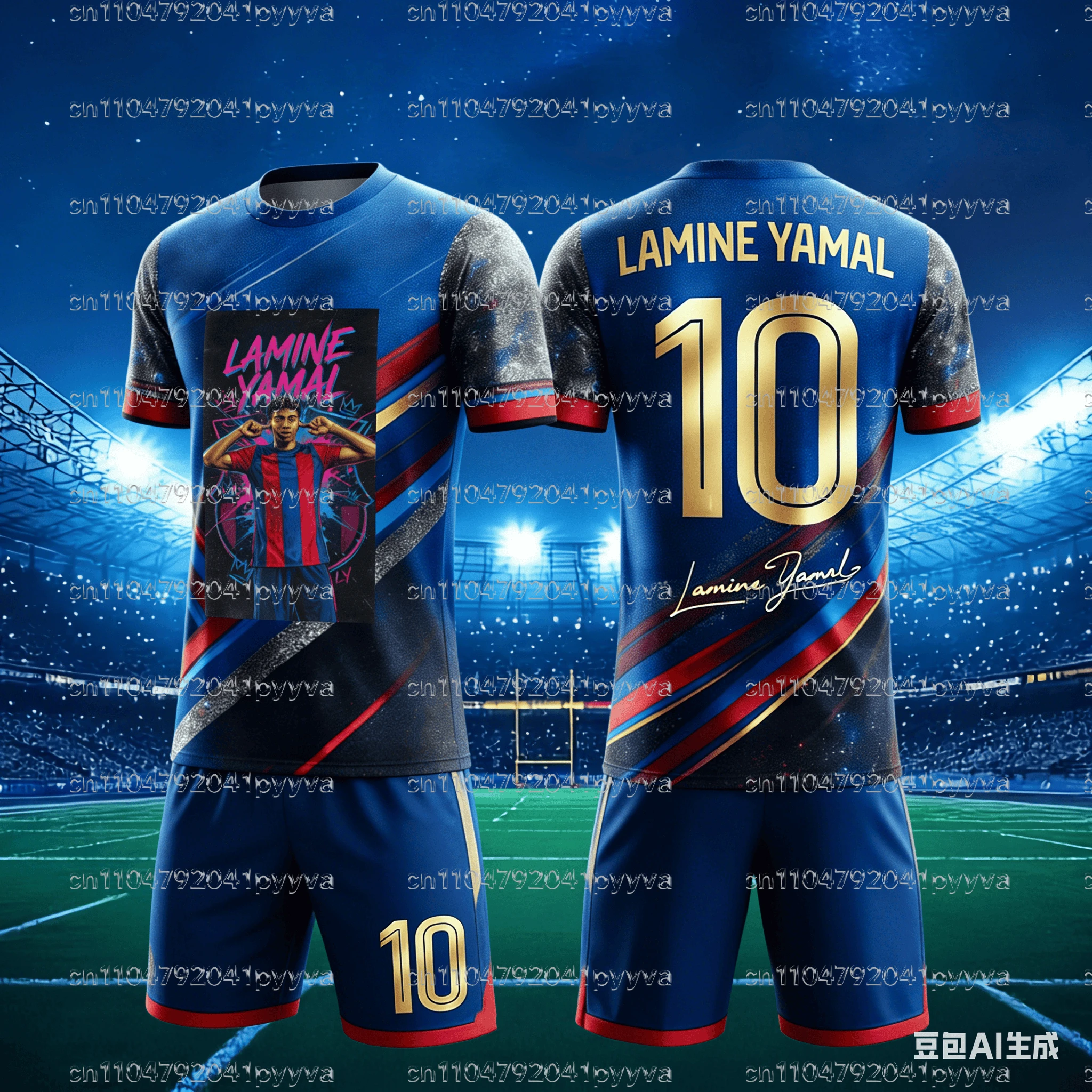 Summer # Yamal No.10 # Men's and Women's Signature Football Sports T-shirt Shorts Set Loose Speed Drying Training Clothes Kids