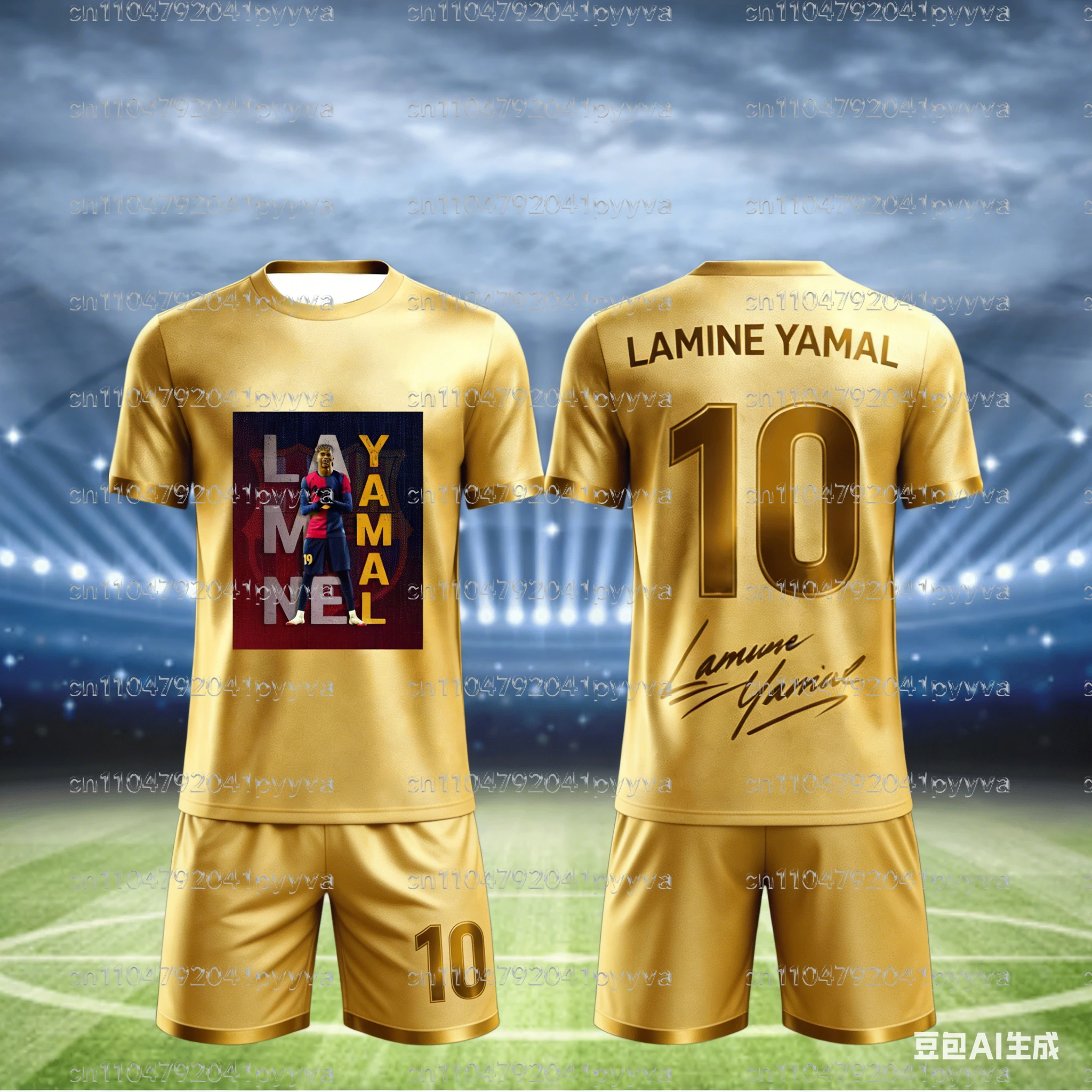 Summer # Yamal No.10 # Men's and Women's Signature Football Sports T-shirt Shorts Set Loose Speed Drying Training Clothes Kids