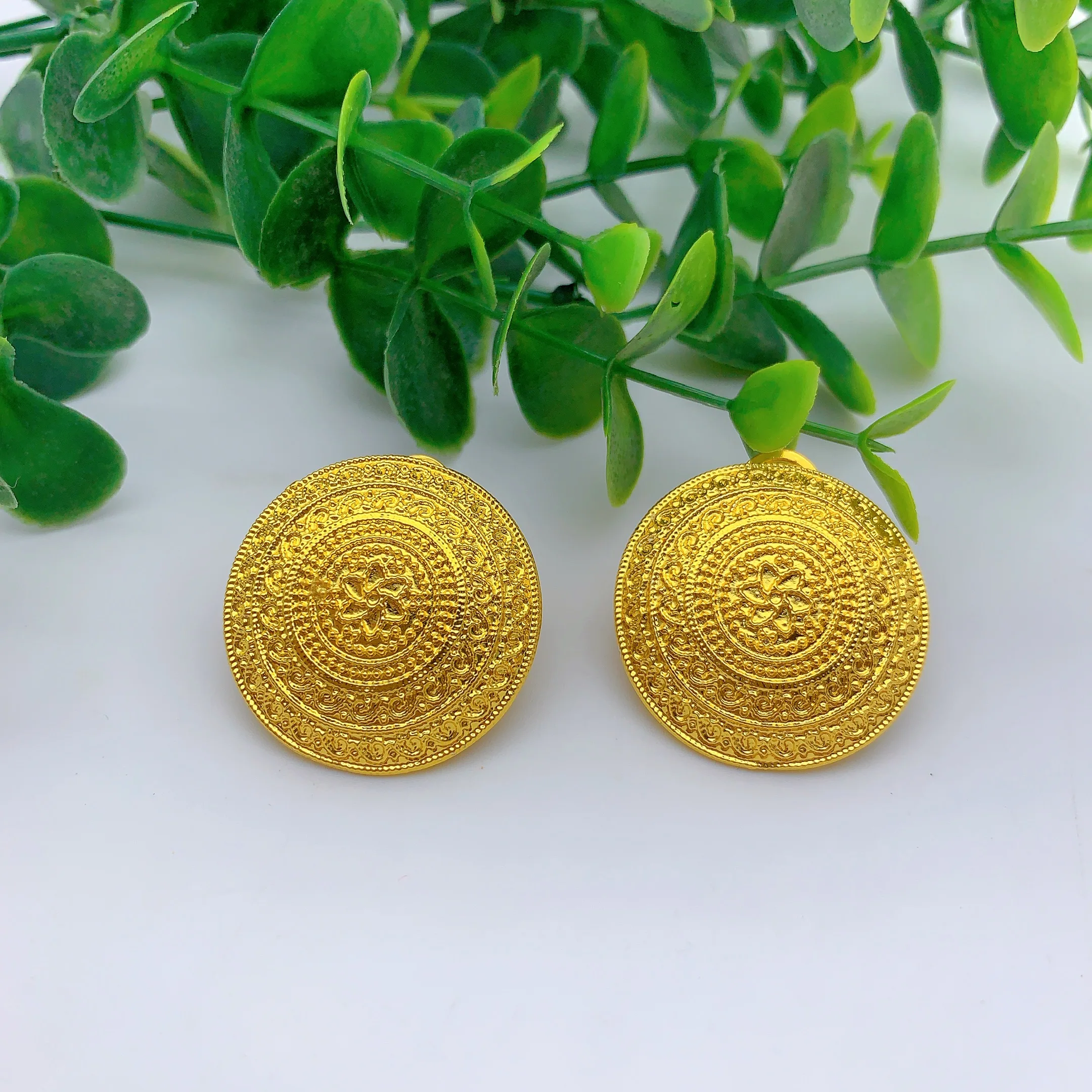 Round Pendant Dubai 24K Gold Plated Jewelry Set for Women Necklace Earrings Bracelet Ring African Bridal Wedding Party Gifts