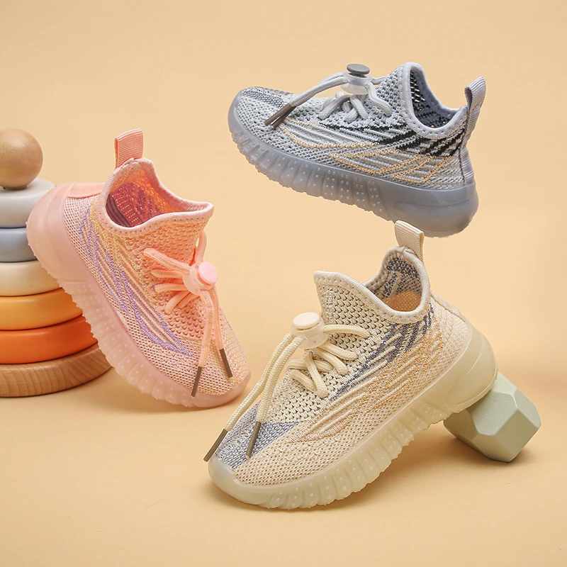 Kids Spring and Autumn Sneakers Soft Breathable Running Knitting Infant Teenage Mesh Sports Boy Girl Lightweight Coconut Shoes
