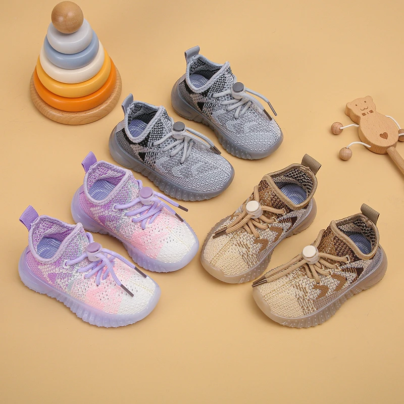 Kids Spring and Autumn Sneakers Soft Breathable Running Knitting Infant Teenage Mesh Sports Boy Girl Lightweight Coconut Shoes