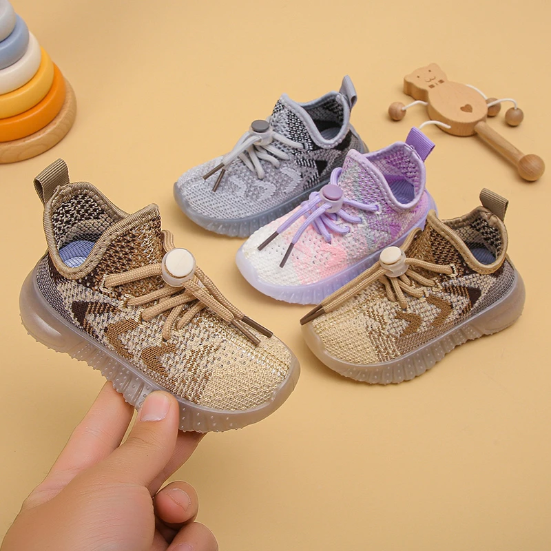 Kids Spring and Autumn Sneakers Soft Breathable Running Knitting Infant Teenage Mesh Sports Boy Girl Lightweight Coconut Shoes