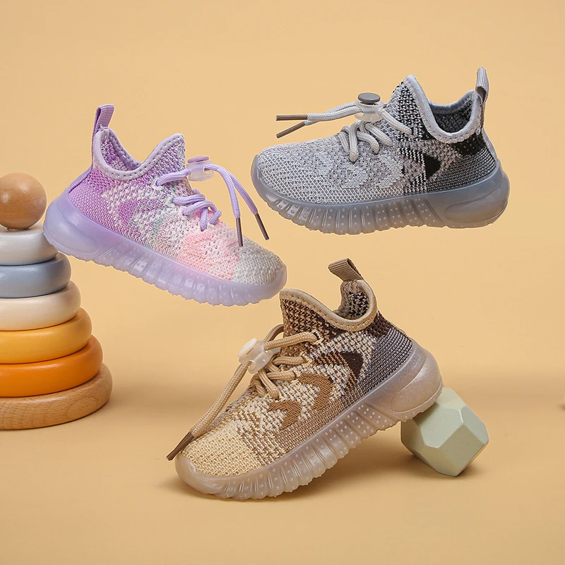 Kids Spring and Autumn Sneakers Soft Breathable Running Knitting Infant Teenage Mesh Sports Boy Girl Lightweight Coconut Shoes