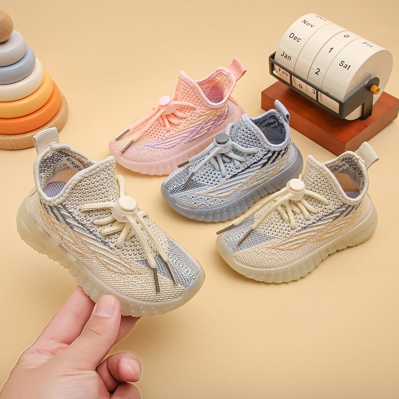 Kids Spring and Autumn Sneakers Soft Breathable Running Knitting Infant Teenage Mesh Sports Boy Girl Lightweight Coconut Shoes