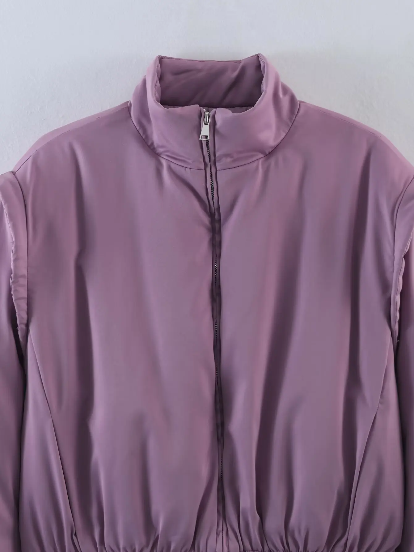 KLKXMYT Fashion Satin Cropped Bomber Jackets For Women 2026 Spring Casual Stand Collar Puff Sleeve Zipper Lady Streetwear Coat