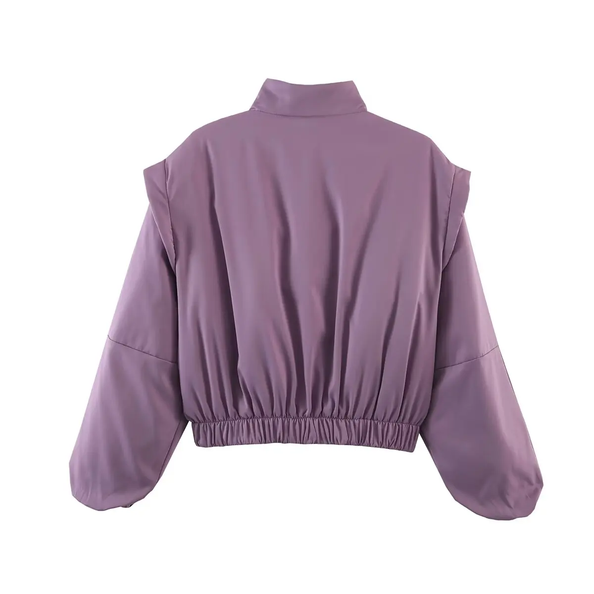 KLKXMYT Fashion Satin Cropped Bomber Jackets For Women 2026 Spring Casual Stand Collar Puff Sleeve Zipper Lady Streetwear Coat