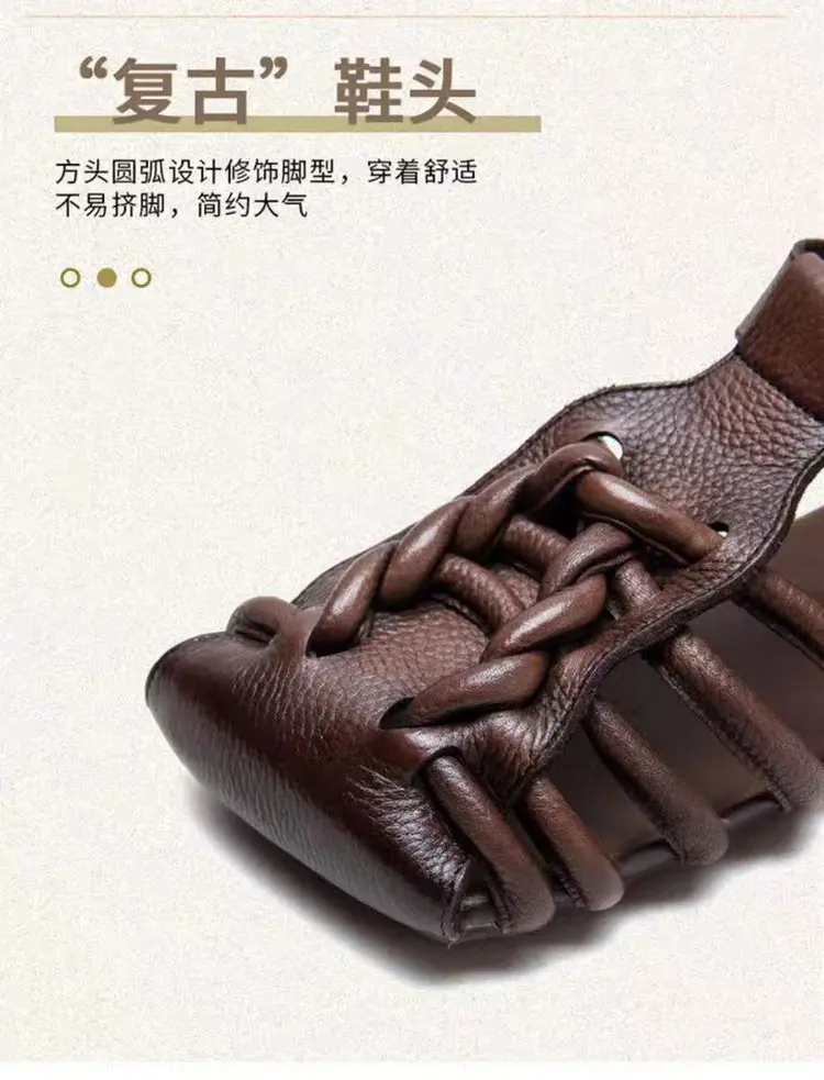 Designer Leather Sandals Women Handmade Woven Literary Style Hollow Flat Roman Sandals Comfortable Ladies Summer Shoes Sandalias