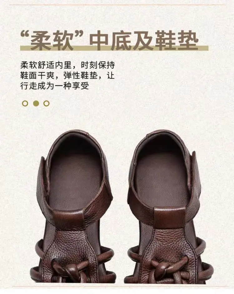 Designer Leather Sandals Women Handmade Woven Literary Style Hollow Flat Roman Sandals Comfortable Ladies Summer Shoes Sandalias
