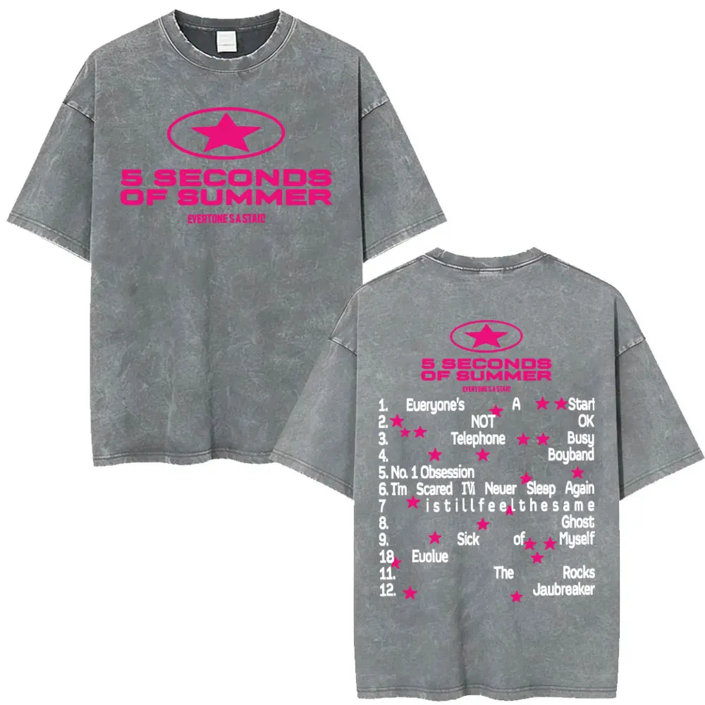 5 Seconds of Summer Everyone's A Star Album World Tour Vintage Washed T-shirts Men Women Gothic Hip Hop Style Oversized T Shirts