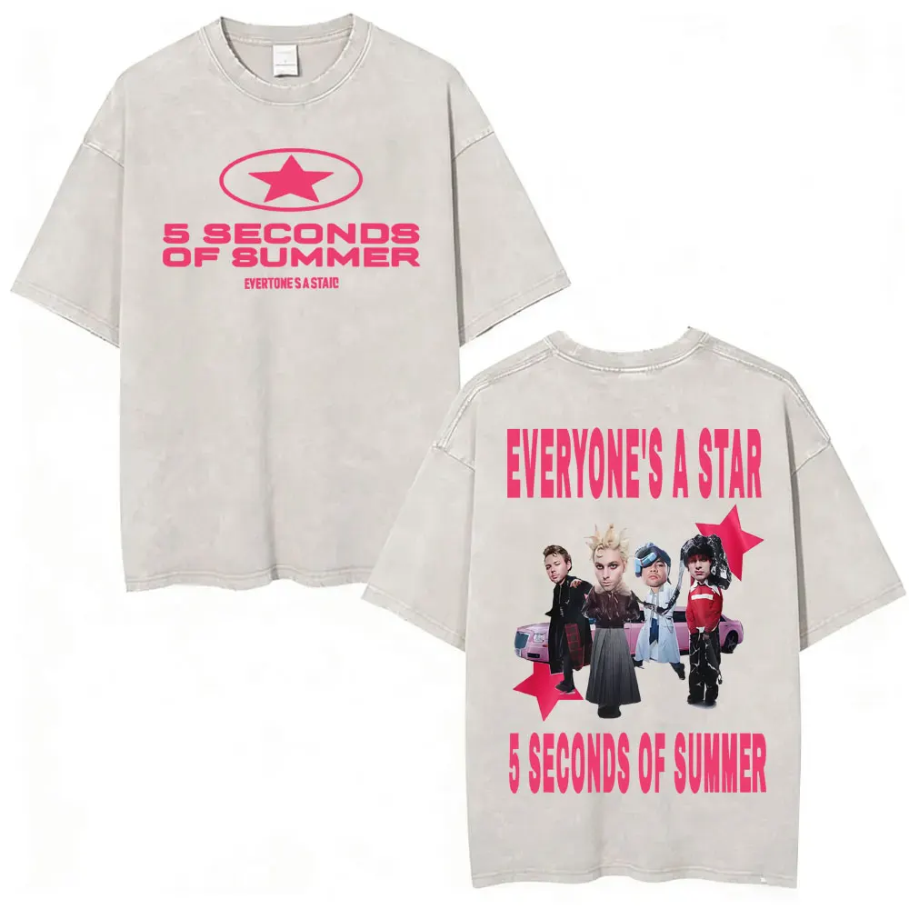 5 Seconds of Summer Everyone's A Star Album World Tour Vintage Washed T-shirts Men Women Gothic Hip Hop Style Oversized T Shirts