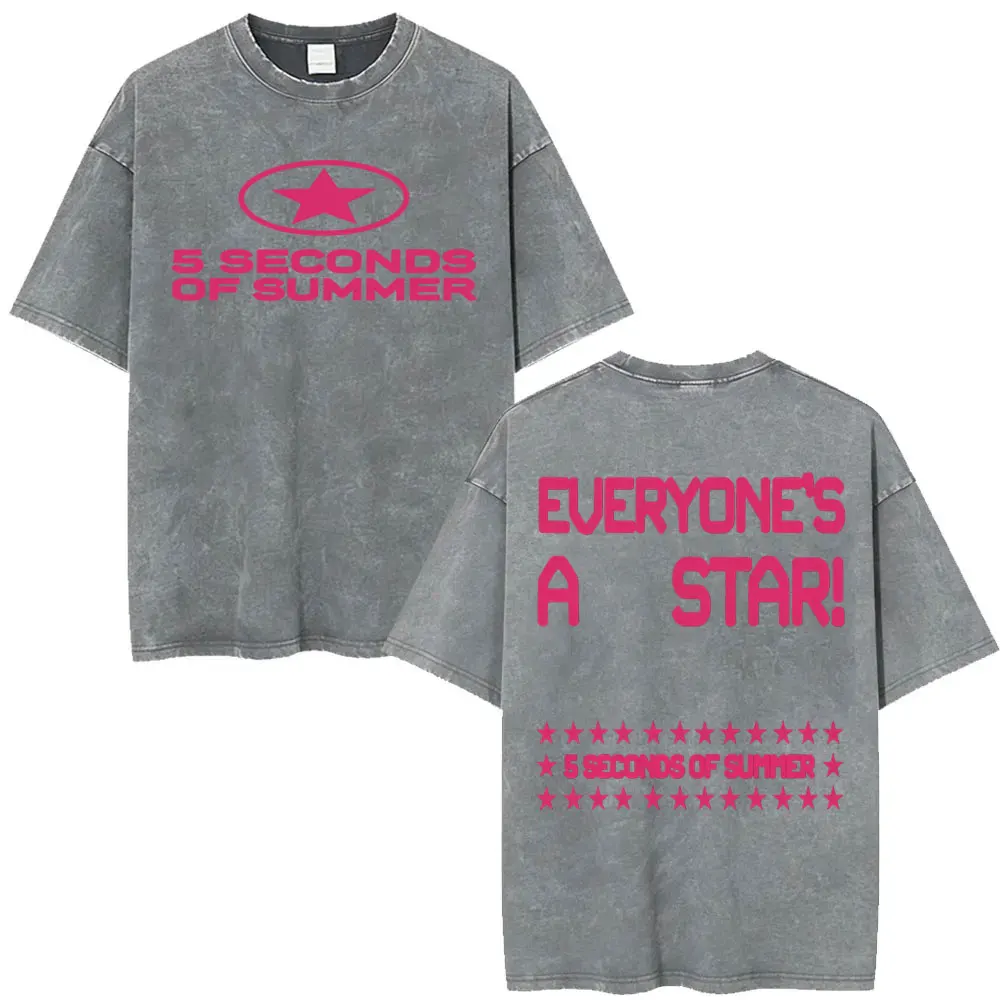 5 Seconds of Summer Everyone's A Star Album World Tour Vintage Washed T-shirts Men Women Gothic Hip Hop Style Oversized T Shirts