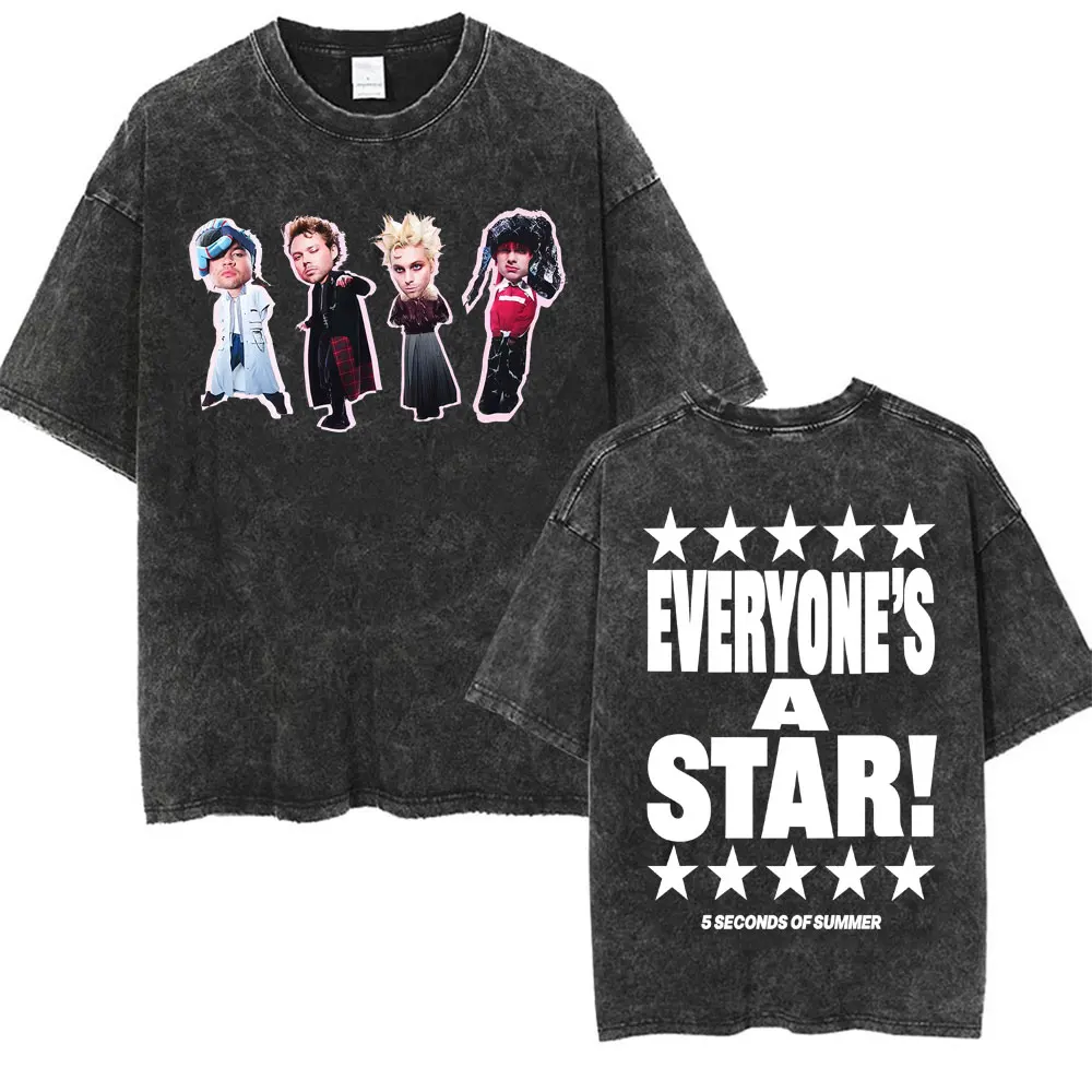 5 Seconds of Summer Everyone's A Star Album World Tour Vintage Washed T-shirts Men Women Gothic Hip Hop Style Oversized T Shirts