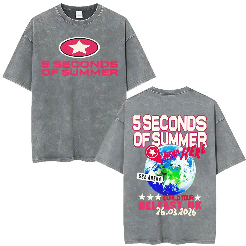 5 Seconds of Summer Everyone's A Star Album World Tour Vintage Washed T-shirts Men Women Gothic Hip Hop Style Oversized T Shirts