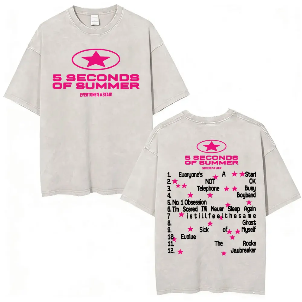 5 Seconds of Summer Everyone's A Star Album World Tour Vintage Washed T-shirts Men Women Gothic Hip Hop Style Oversized T Shirts