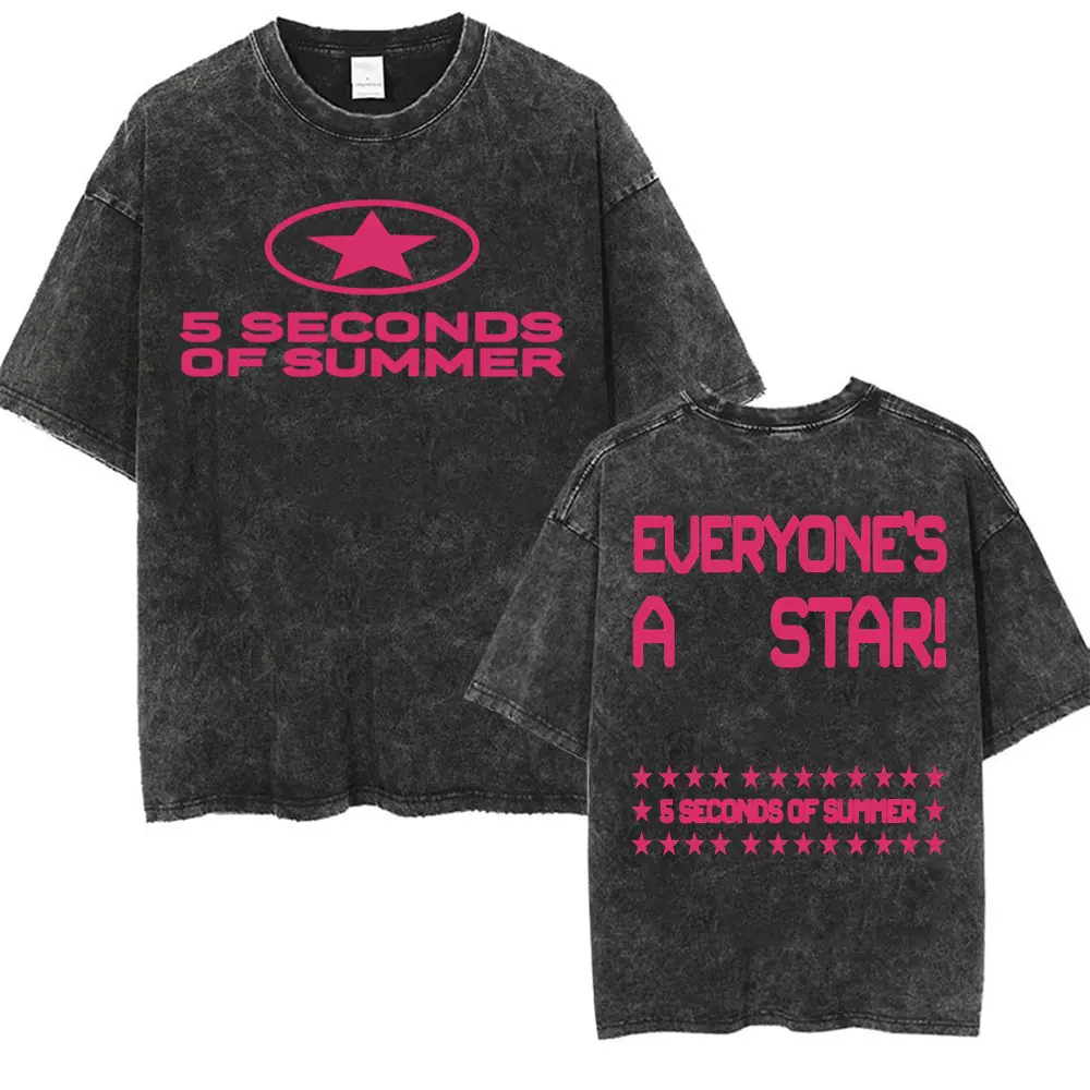 5 Seconds of Summer Everyone's A Star Album World Tour Vintage Washed T-shirts Men Women Gothic Hip Hop Style Oversized T Shirts