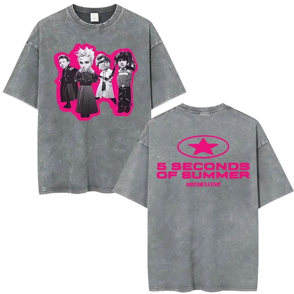 5 Seconds of Summer Everyone's A Star Album World Tour Vintage Washed T-shirts Men Women Gothic Hip Hop Style Oversized T Shirts