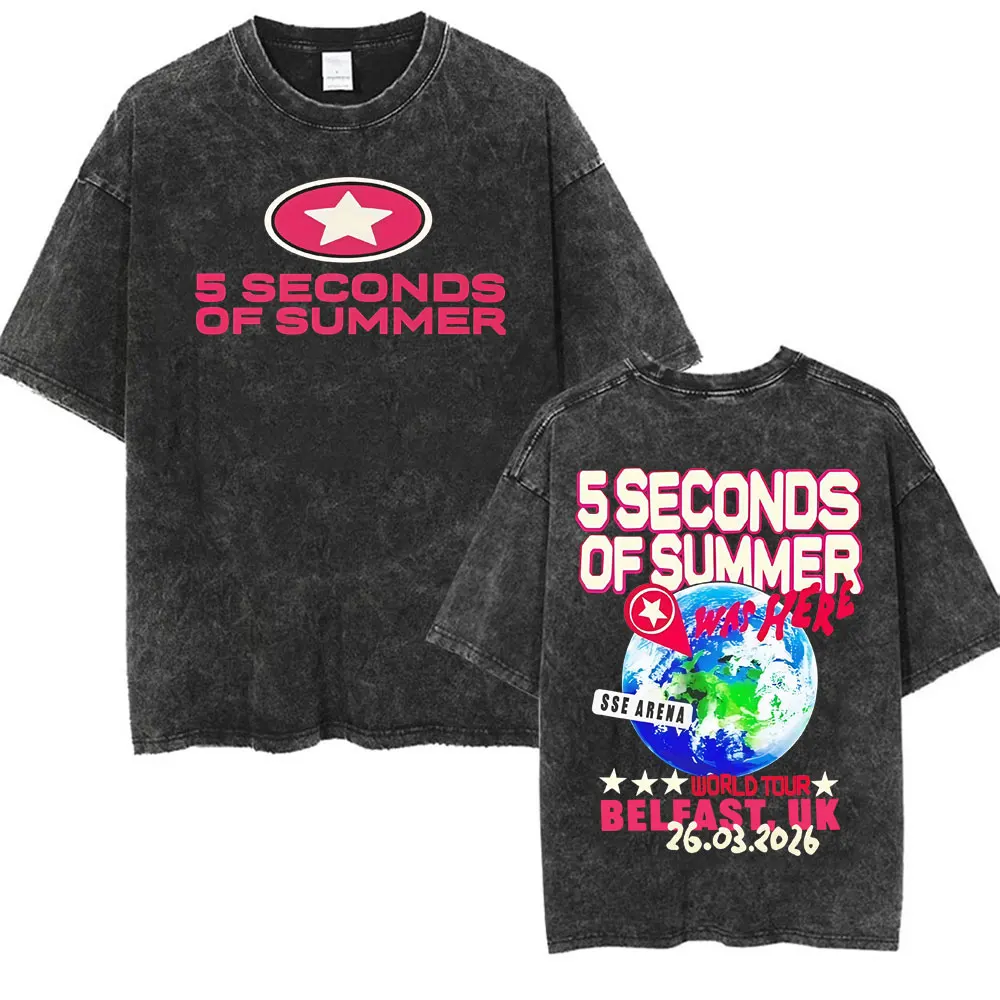 5 Seconds of Summer Everyone's A Star Album World Tour Vintage Washed T-shirts Men Women Gothic Hip Hop Style Oversized T Shirts