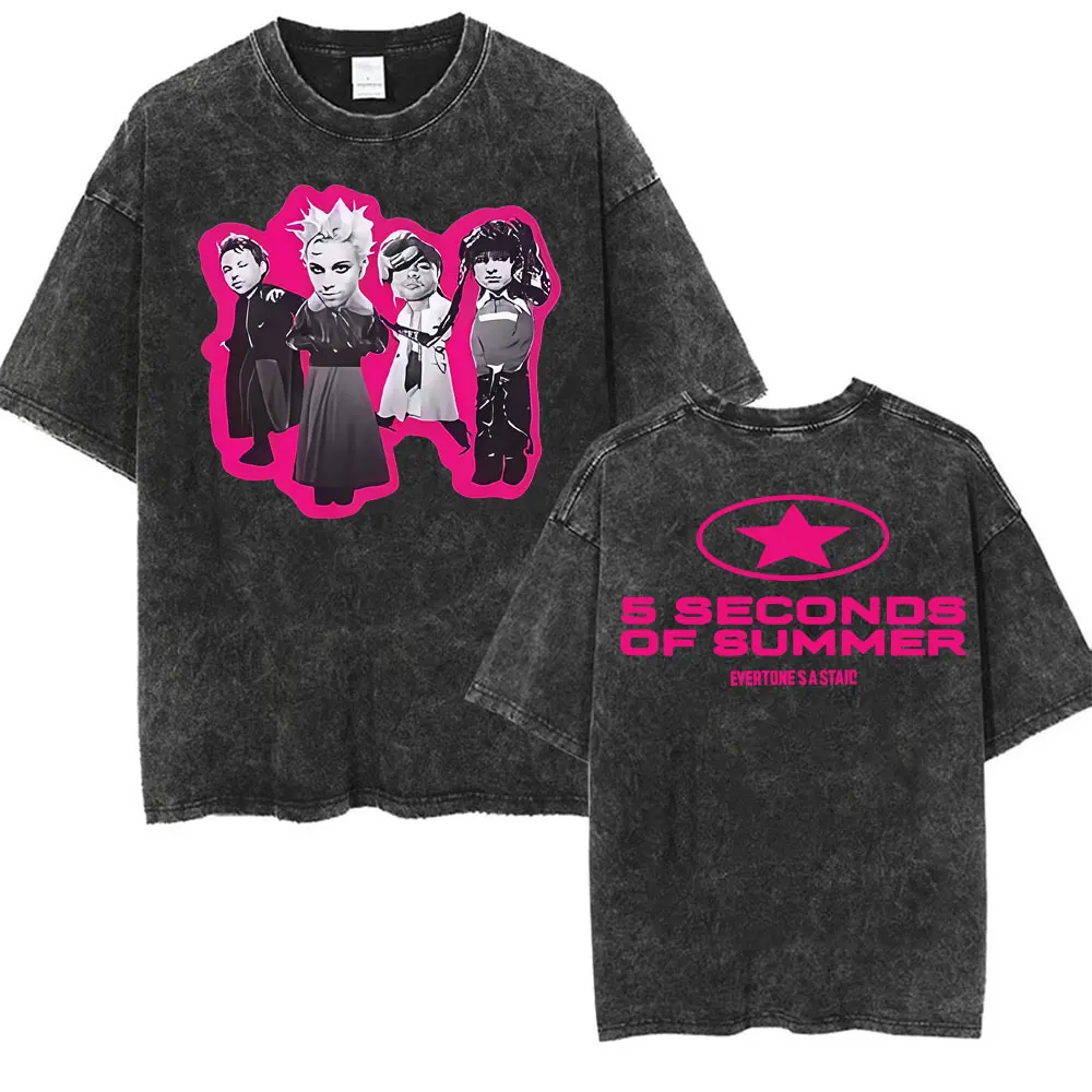 5 Seconds of Summer Everyone's A Star Album World Tour Vintage Washed T-shirts Men Women Gothic Hip Hop Style Oversized T Shirts